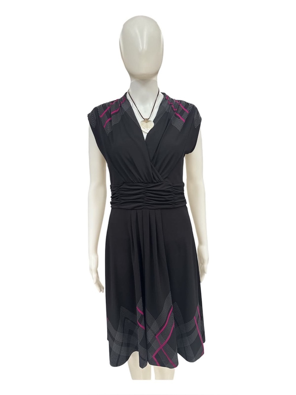 le chateau Black Midi Dress with Pink & Gray Geometric Accents Size M